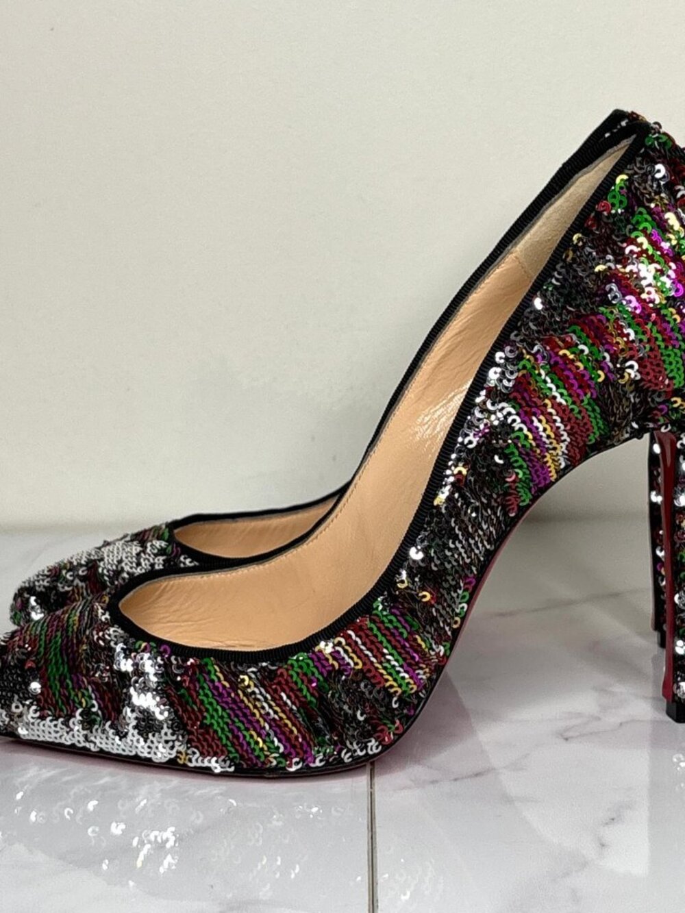 Christian Louboutin Pigalle Follies Multicolor/Silver Sequin 100mm Heels Pump 36 - Picture 7 of 12